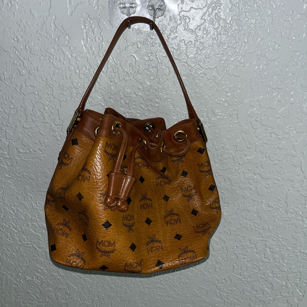 MCM Brown Leather Bucket Bag with wallet